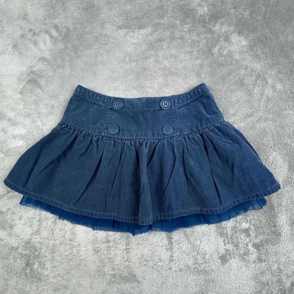 Baby Gap Girls 3T Blue Corduroy Pleated Tulle Skirt Button Detail